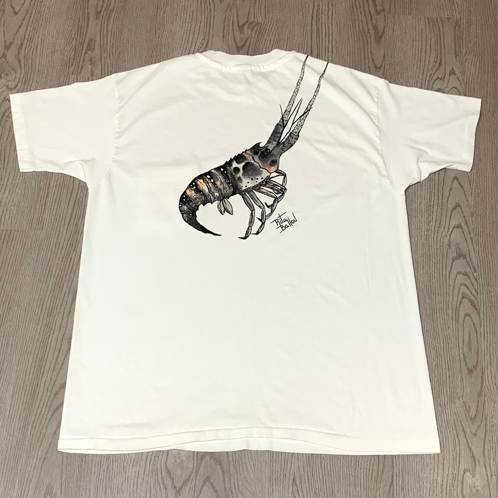 Vintage 80s Steinhatchee Florida Lobster Pocket Tee White‎ XL Art Beach Sunset